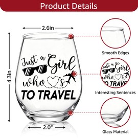 TOUNER Just A Girl Who Loves To Travel Stemless Wine Glass, Funny Airplane Mode Graphic Print Wine Glass Gifts for Women Travel Lover Adventure Seeker, Vacation Wanderlust Gifts for Girl Traveler