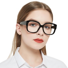 AEZUNI Oversized Square Reading Glasses Women 2.5 Trendy Stylish Readers 1.00 1.50 2.00 2.50 3.00 3.50 4.00 5.00 6.00 (Black)