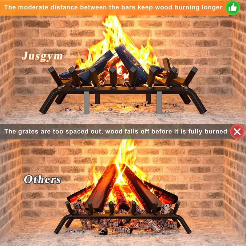 Jusgym Fireplace Grate 30 Inch with 8 Support Legs, Solid