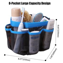 INTSUPERMAI Mesh Shower Caddy Portable Blue Color with 8 Pockets Quick Dry Shower Bag Portable Toiletry Tote for Bathroom Camping Swimming Gym Travel Hanging Toiletry Organizer Mesh Beach Pool Bag