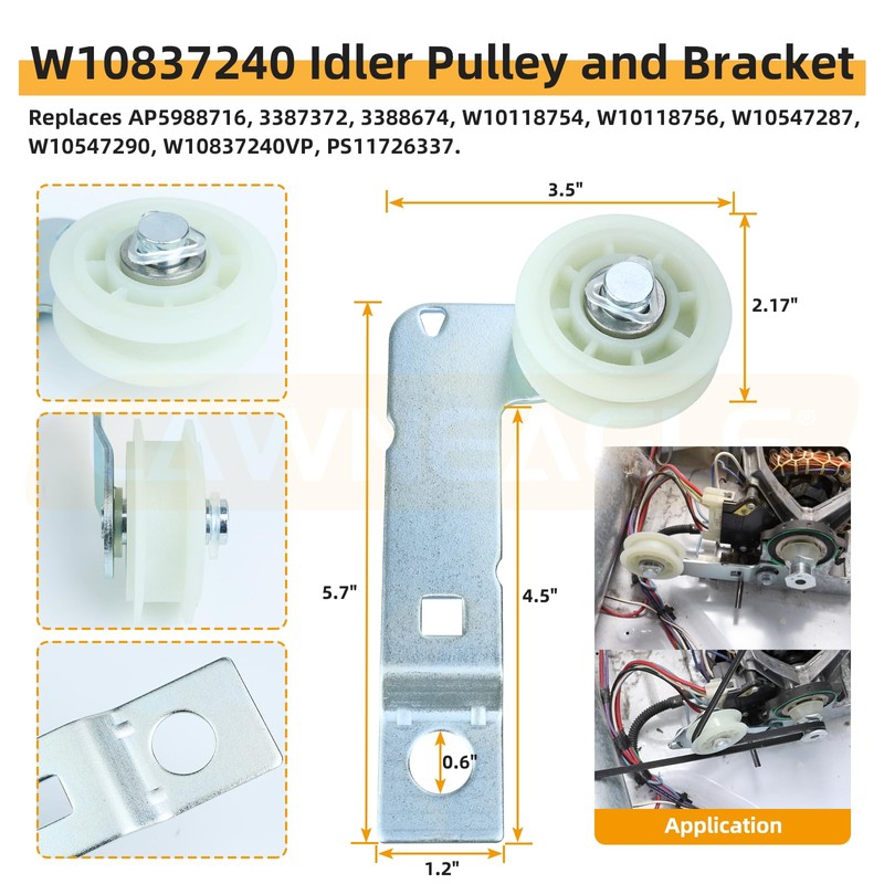 LAWNEAGLE 4392067 Dryer Repair Kit - Includes WPW10314173 Drum Support