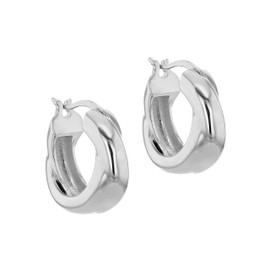 Tuscany Silver Women's Sterling Silver Rhodium Plated 17 mm Chunky Twist Tube Hoop Hoop Earrings, Silver