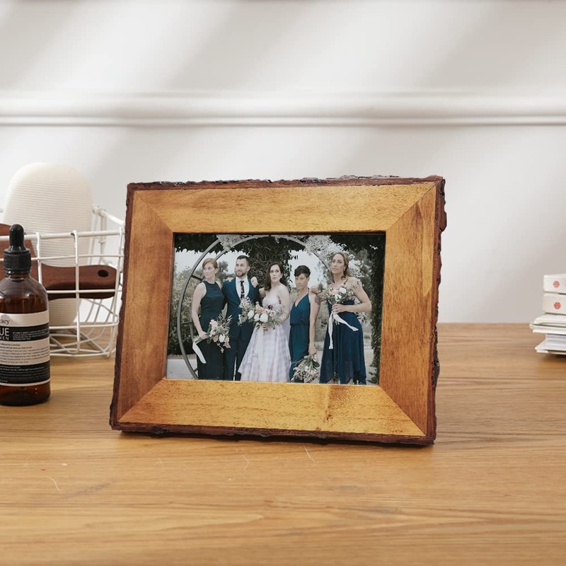 4x6 Wood Picture Frames Brown, Live Edge Rustic Photo Frame