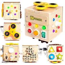 JYYBN LED Cubo Montessori, Juguetes Sensoriales Cubo 6 en 1 para Niños Pequeños, Interruptor Luz, Clasificador Formas, Giro Dedos, Juguete de Habilidades Motoras, Regalos Niños