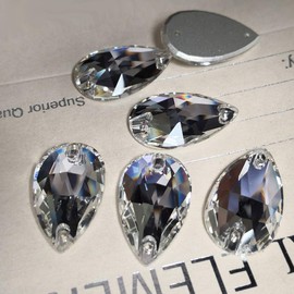 Teardrop Crystal Sew On Rhinestones Flatback Rhinestones for Clothes Crafts Sewing Beads Decorations K9 Glass (13x22mm 24pcs)