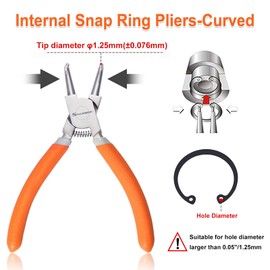 SPEEDWOX Snap Ring Pliers 6-Inch, Internal Circlip Pliers, Tip Diameter 1.25mm, Heavy Duty Retaining Ring Pliers, Curved Jaws for Ring Remover Retaining