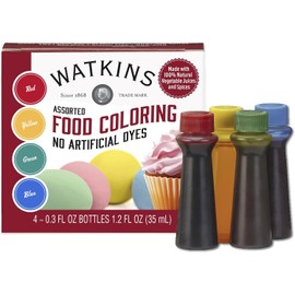 Watkins Assorted Food Coloring, 1 Each Red, Yellow, Green, Blue, Total Four 0.3 oz bottles, 4 Count (Pack of 6)