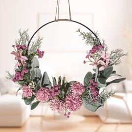 Door Wreath Decoration, Artificial Flowers Orchid Wreath Garland Welcome Garland Door Wreath Spring Decoration Wall Wreath Metal Decorative Rings for Wedding Living Room Wedding