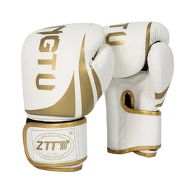 bokalaka Boxing Gloves White Gold Premium Faux Leather Training Gloves (12oz)