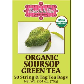 Brew La La Organic Green Tea - Natural Soursop Flavor - 50 Double Chambered Bags - Low Caffeine Gourmet Tea - Certified Organic