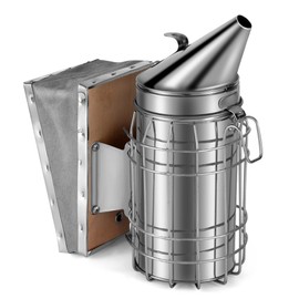 Flexzion Bee Hive Smoker - Bee Keeper Smoker Beekeeping Equipment Tool Stainless Steel with Heat Shield Protection and Mounting Hook
