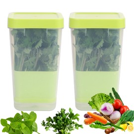 2 Pieza conservador de hierbas frescas,cilantro contenedor con colador extraíble y particiones,protector de hierbas transparente sin BPA,gran capacidad,para cilantro,menta,perejil,espárragos,romero