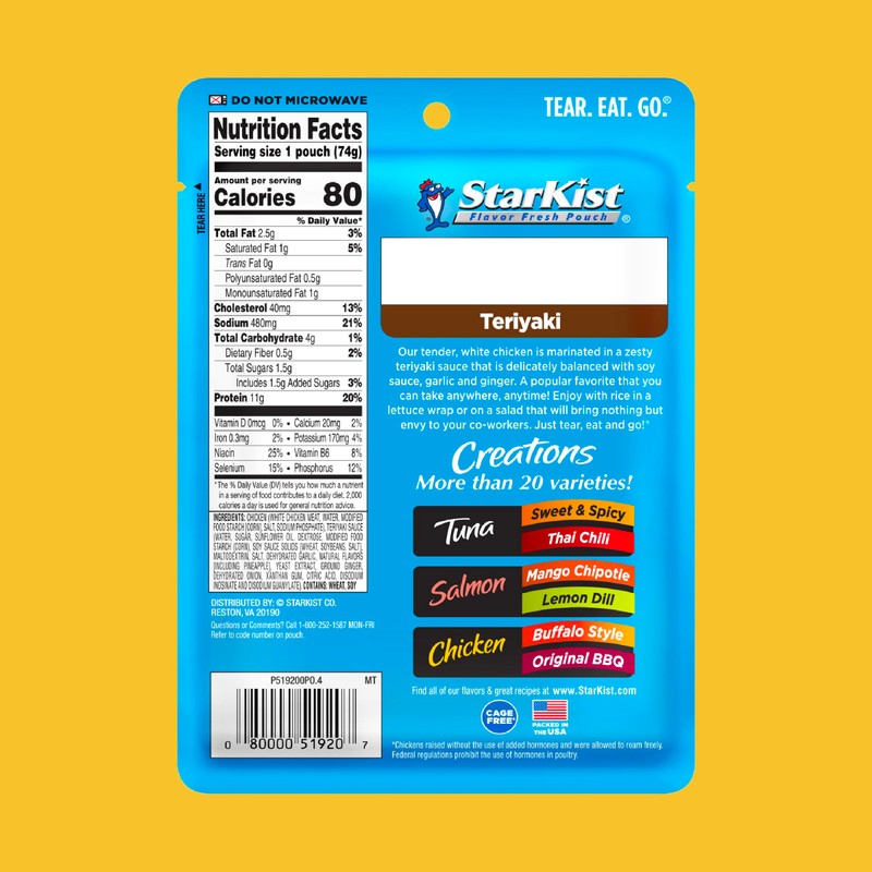 StarKist Chicken Creations Teriyaki, Single Serve Pouch, 2.6 oz
