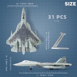 SEBUNAS - Kit de modelo de avión de combate SU-57 escala 1:72 de plástico, modelo de avión con colección de soporte o regalo para adultos y niños (39 piezas)