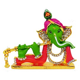 Saubhagya Global Vinay God Ganesha 5.5CM (Green) Gold Plated Idol/Murti/Statue Decorative Showpiece Gift Item for Car Dashboard/Puja/Mandir Pooja/Temple/Home Decor/Office Showpiece AAA Quality