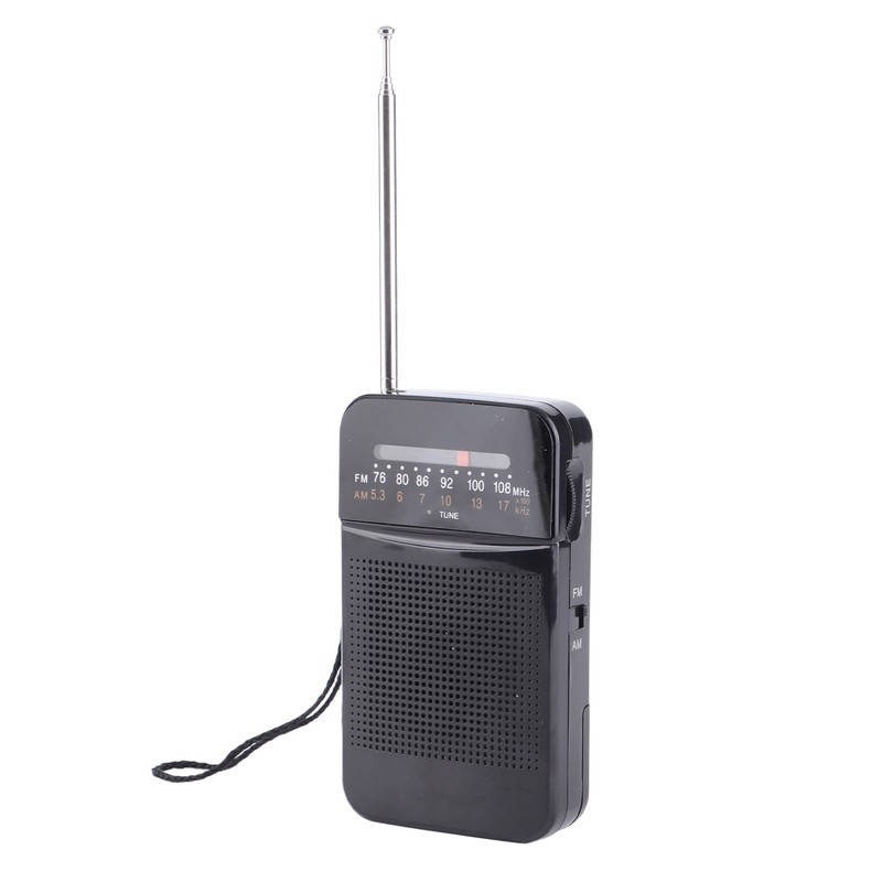 Portable AM FM Radio Black Color Headset Pluggable Built in