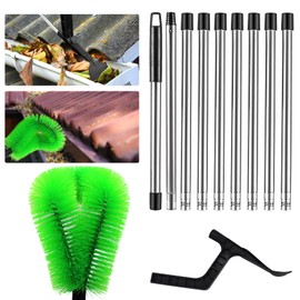 Gutter Cleaning Tools 390cm with 9-Section Pole Gutter Cleaner Gutter Cleaning from The Ground Adjustable Gutter Cleaning Brush from The Ground Multi-Functional Extended Handle Brush Gutter Cleaner