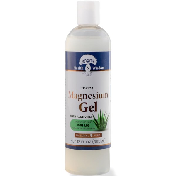 Health and Wisdom Magnesium Gel with Moisturizing Aloe Vera 12 oz | Topical Magnesium Spray and Lotion | Soothe Muscle and Joints | Natural and Pure