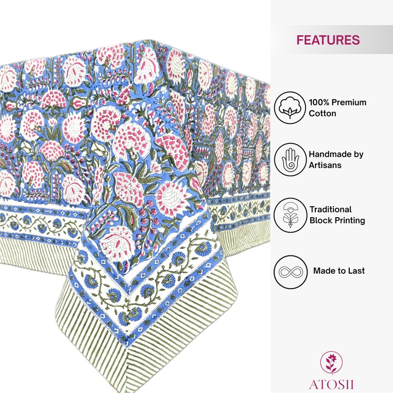 ATOSII Clover Rosa 100% Algodón Mantel Otoño, Estampado de Bloque
