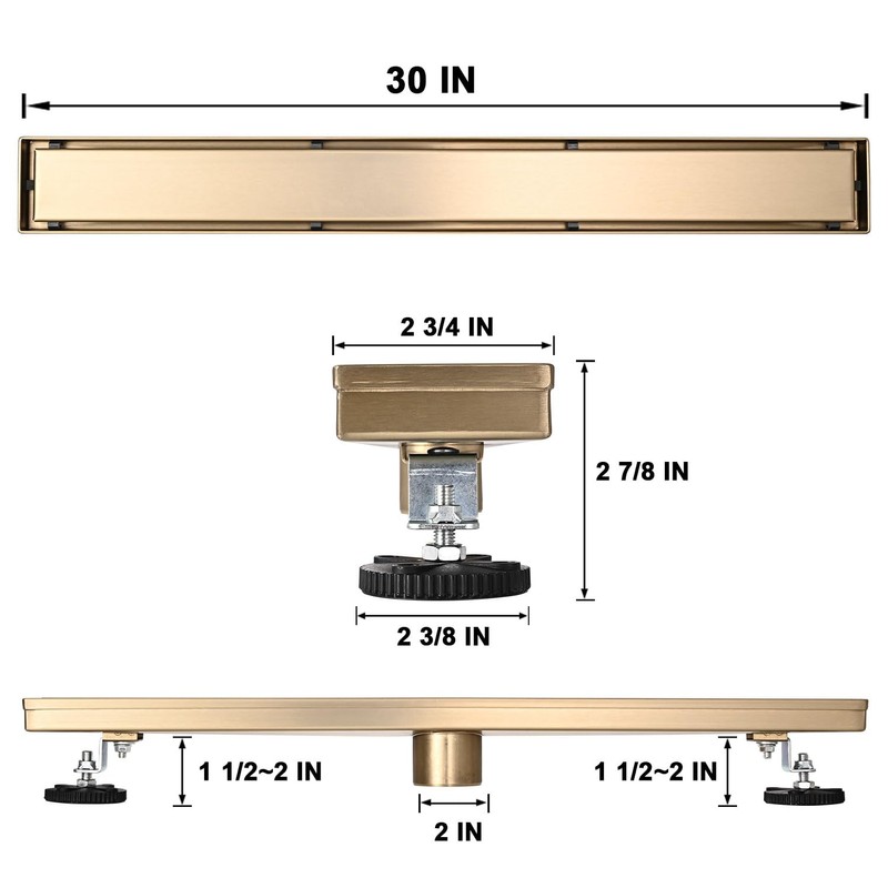AVSIILE Linear Shower Floor Drain, Brushed Gold 30 Inch 304