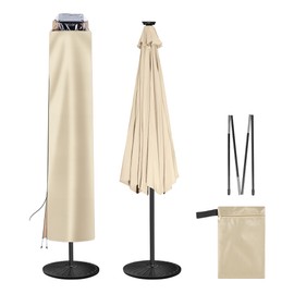 Solar Patio Umbrella Cover - Solar Outdoor Umbrella Covers with Folding Rod, Transparent Top Oxford, Parasol Cover For 7.5ft 9ft 10ft 11ft LED Light Table Umbrella (Beige)