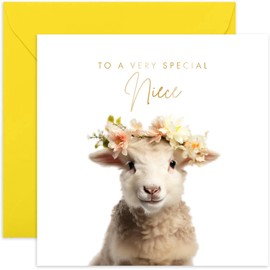Old English Co. Baby Lamb Very Special Niece Card - Lamb Floral Cute Birthday Card for Her - Cute Well Done Congratulations Cards for Niece from Family Friends | Blank Inside Envelope