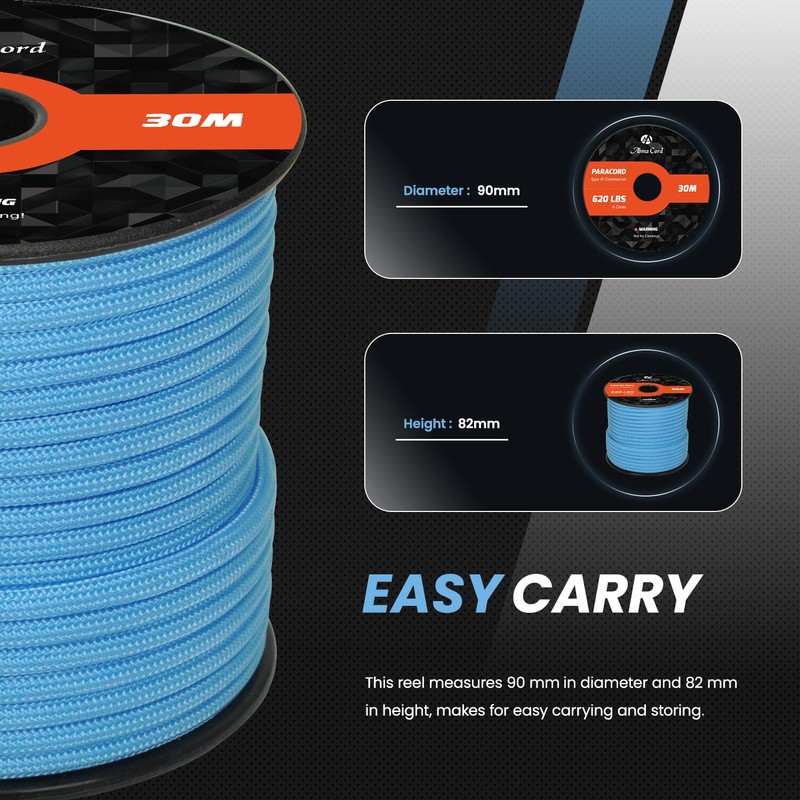 Abma Cord Paracord 620 lbs 4mm 9 Strands 100% Nylon