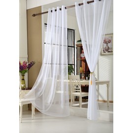Woltu Transparent # 304 Curtain with Eyelets Grommet-Top Curtain Window Curtain Curtain Voile Curtain with Eyelets 140 x 245 cm