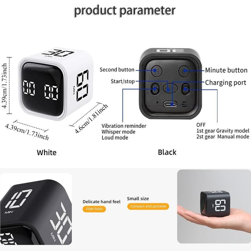 Multifunctional Cube Timer, 1 Count USB Rechargeable Digital Countdown Study