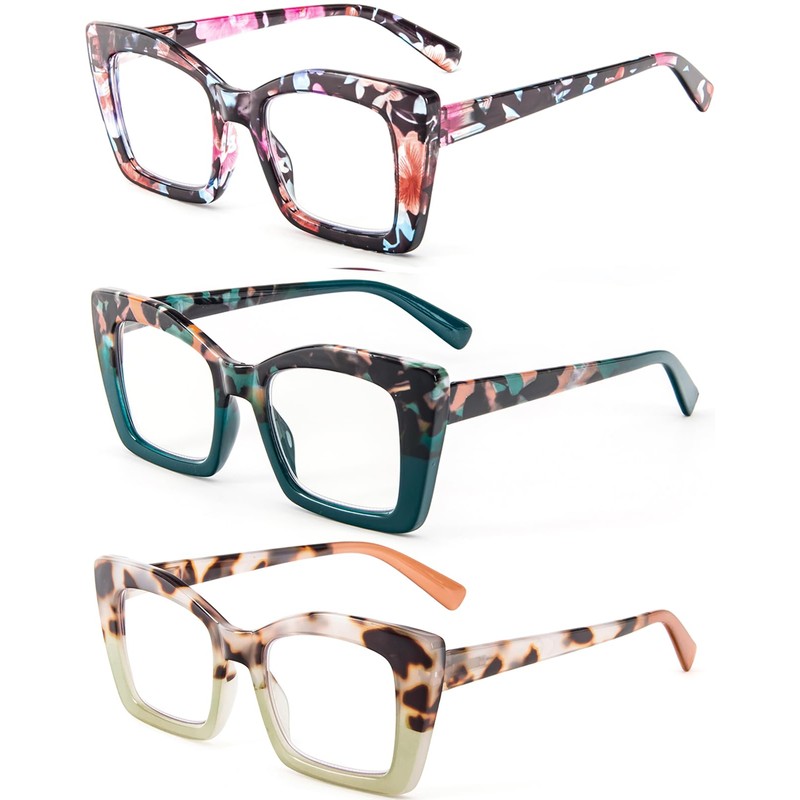 REAVEE 3 Pack Oversized Square Reading Glasses Oprah Style for
