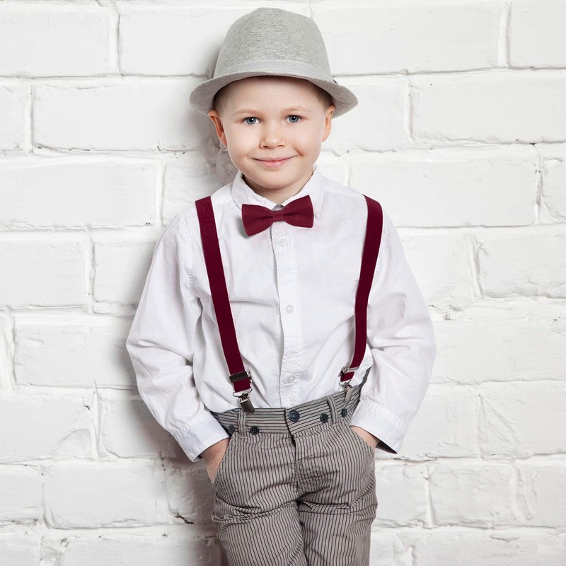 DonDon Boys' Braces Bow Tie Set Elastic and Adjustable Length