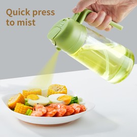 DOPUDO Green Glass Oil Mister 470ml | Dual Nozzle Oil Spray Bottle for Cooking and Salad Dressing | Refillable Olive Oil Dispenser for Air Fryer and BBQ