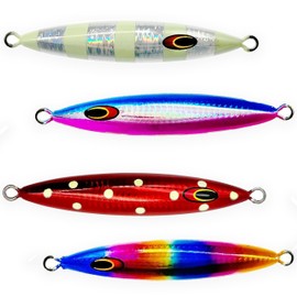 Tuna Jig 200g, Saltwater Fishing Lures, Glow-in-The-Dark Zebra & Polka Dot Colors, 4-Pack, Wire-Through Construction, Deep Sea Fishing Gear
