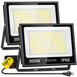 YQNLIFA 2 Pack LED Flood Lights Outdoor, 300W ‎36000 LM Super Bright Floodlight Outside Work Light with 10FT Plug,IP66 Waterproof 5000K LED Flood Light for Garden, Garage, Yard, Lawn,Stadium
