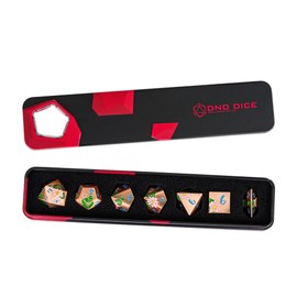 Cusdie 7-Die Lotus Metal DND Dice Set, D&D Metal Dice, Polyhedral Dice Set, for Role Playing Game MTG Pathfinder(Ancient Copper w/Blue Numbers)