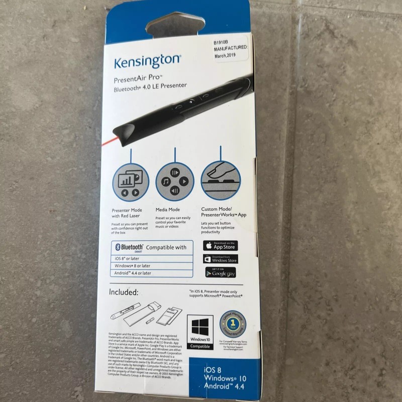Kensington PresentAir Pro Bluetooth 4.0 LE Presenter Black + Laser