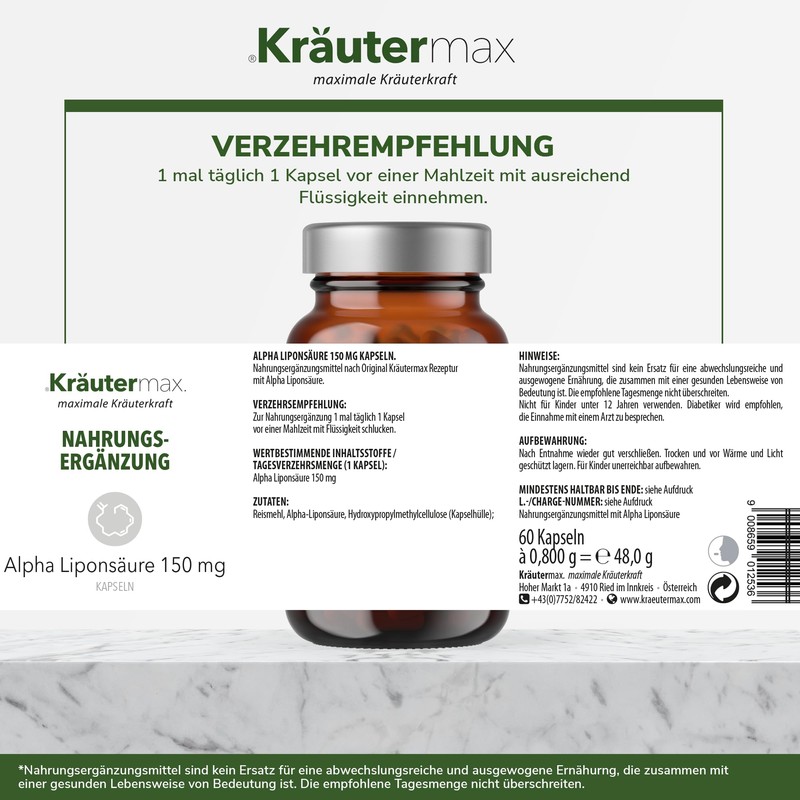 Kräutermax Alpha Liponsäure 150 mg Kapseln 1 x 60 Stück