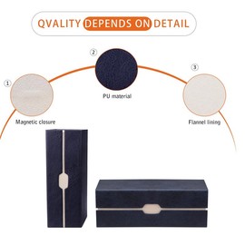 VisionGlobal 2 slot glasses storage box, glasses case pressure-resistant hard shell, portable sunglasses case, stylish PU leather, easy to carry(Dark Blue)