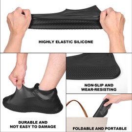 WFARH Shoe Covers, Waterproof Shoe Covers for Rain, Reusable Silicone Non Slip Shoe Covers Outdoor Cycling Protectors apply to Men, Women, Kids(X-Large, Black)