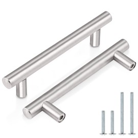 Probrico 10 Pack|Modern T Bar Cabinet Handles, Satin Nickel Cabinet Pulls Stainless Steel,3-1/2 Inch Hole Centers Furniture Hardware for Cupboard Wardrobe Drawer Closet, 6 Inch Total Length