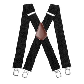 HISDERN Men's Braces with Very Strong 4 Clips Black 50 MM Wide Heavy Duty Suspenders X Style Adjustable Elastic Suspender