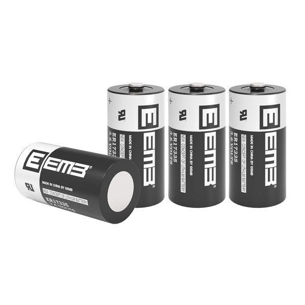 EEMB 4PACK ER17335 2/3A Size 3.6V Lithium Battery Li-SOCL₂ Non-Rechargeable Battery 2100mAh UL Certified Single-Use for Meter Sensor Movement Monitor/Home Security System/Alarm System