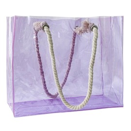 TotePrint Women's PVC Handbag, Transparent PVC Shopping Bag with Rope Holder, Large Waterproof Sports Bag, Summer, Pool, Party, Beach, Blue, 36.5 x 32 x 12 cm (1 Piece), Purple