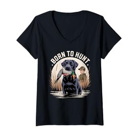 Womens Local Boy Black Lab Marsh Scene Sunset Vintage Country V-Neck T-Shirt