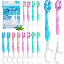 5 in 1 Disposable Mini Toothbrushes with Toothpaste, Floss, Pick & Tongue Scraper – Travel Size, Individually Wrapped, Portable Oral Care Set, 40 Packs Peppermint Dental Floss Picks Dual Threaded Floss Picks with Toothpick - Specification: 40PCS