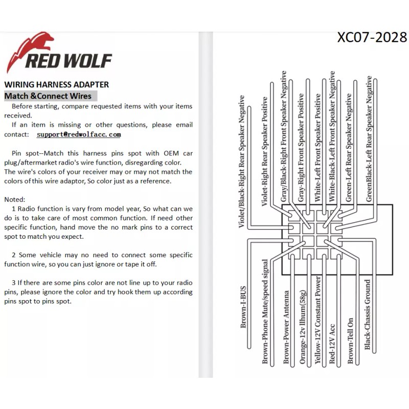 RED WOLF Car Dash Radio Stereo Install Wire Harness Connector