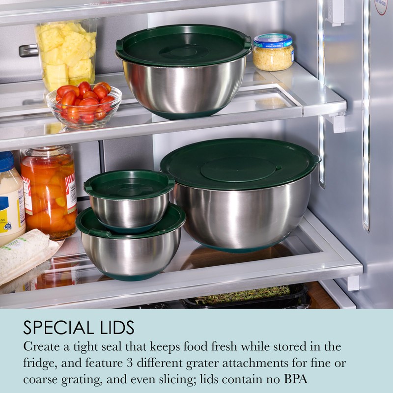Chicago Metallic Stainless Steel Mixing Bowls with Grater Lids, Green