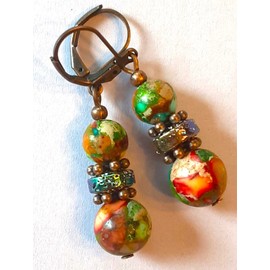 handcrafted by BeJay SEDIMATE JASPER Rainbow LAVA ROCK earring COPPER LEVERBACK handcrafted XGE