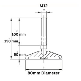 RUBBERGIANT Adjustable Feet M12 x 100mm - 600kg Heavy Duty Levelling Feet Table Machine Conveyor Furniture Feet I Tilting Adjustable Feet Leveling (4, M12 x 100mm - 80mm Base)