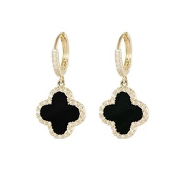 Four Leaf Clover Earrings Shamrock Earrings Lucky Sparkling Earrings St. Patrick's Day Irish Earrings For Women Girls ,Stud Earrings Green Love Diamond Crystal Emerald Jewelry For Valentine's Day (Black)